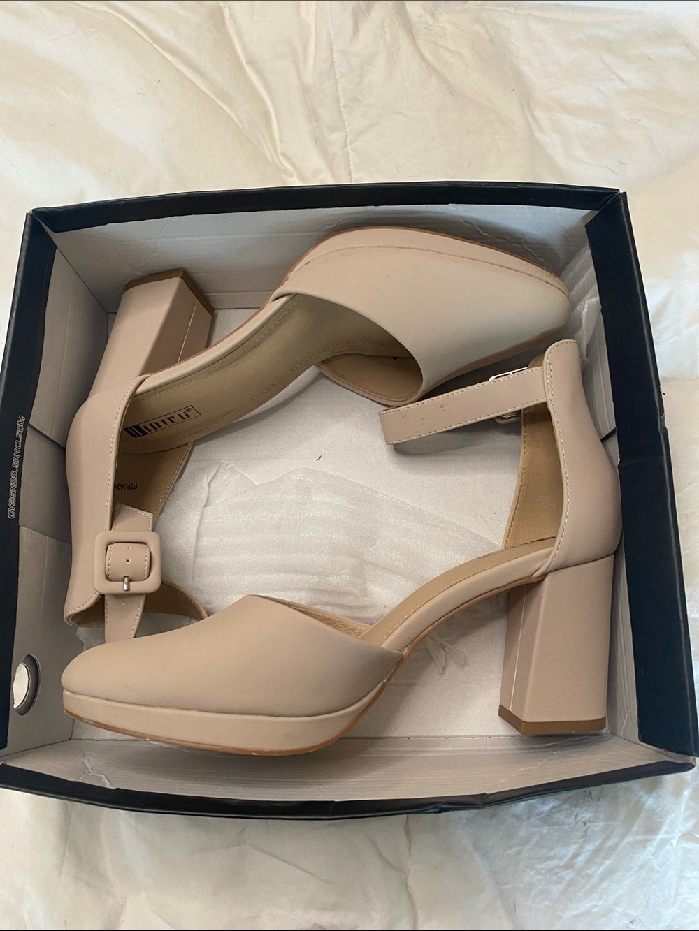 IDIFU Beige Block Heel Mary Jane Pumps